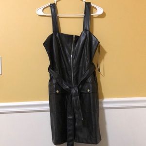 LoveTree black faux leather suspender dress